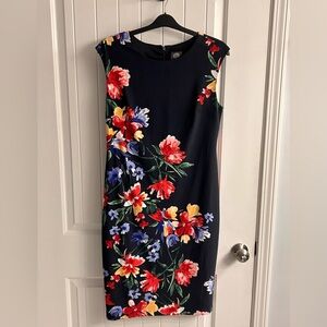 Vince Camuto Navy Floral Sheath Dress – Size 14